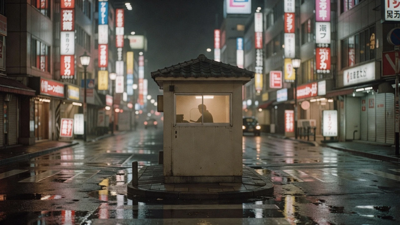 A quiet lit backstreet of bars and lanterns after dark, the kind of street the question is tokyo safe is really asking about