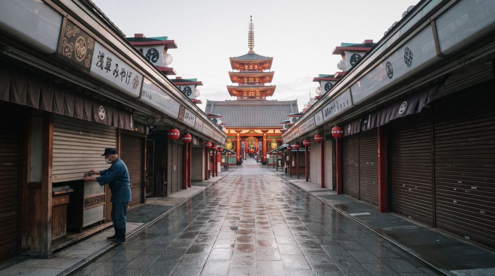The five-storey pagoda and Main Hall of Senso-ji temple in Asakusa, the oldest temple in Tokyo, Japan