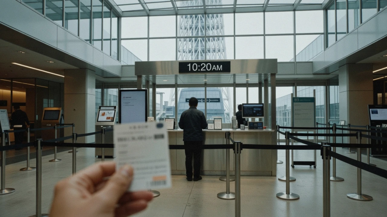 Visitors scanning phone QR codes at the fourth-floor entrance gates of the tower in Oshiage, Tokyo Skytree tickets
