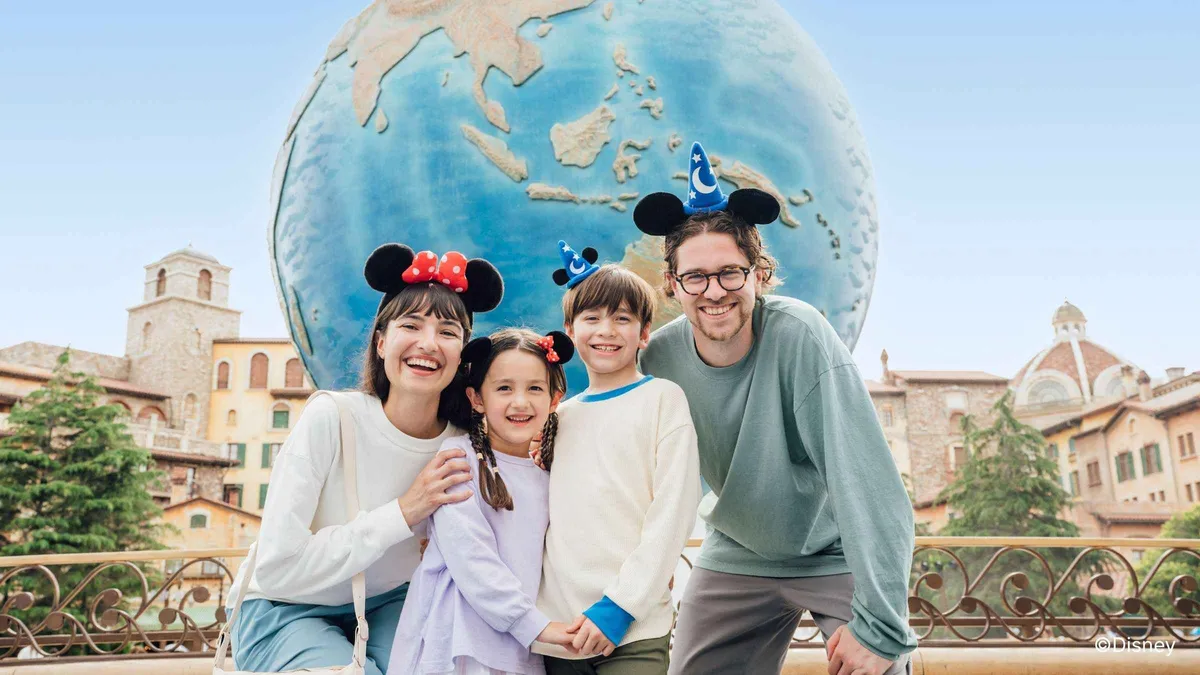 Visitors exploring the Mediterranean Harbor themed port at Tokyo DisneySea on a 1-day passport ticket